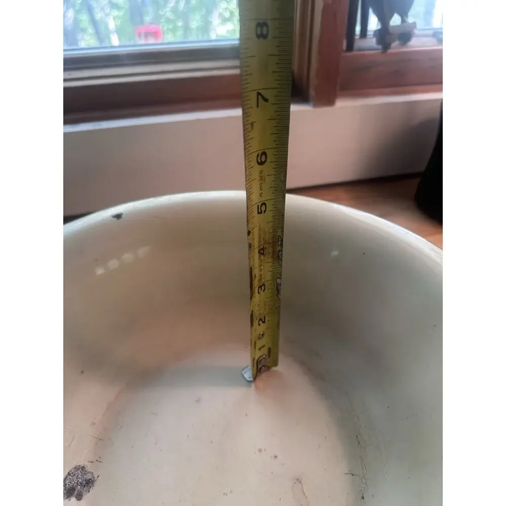 Vintage Enamelware Pitcher and Basin Wash Set Cream Green Rim Farmhouse Antique